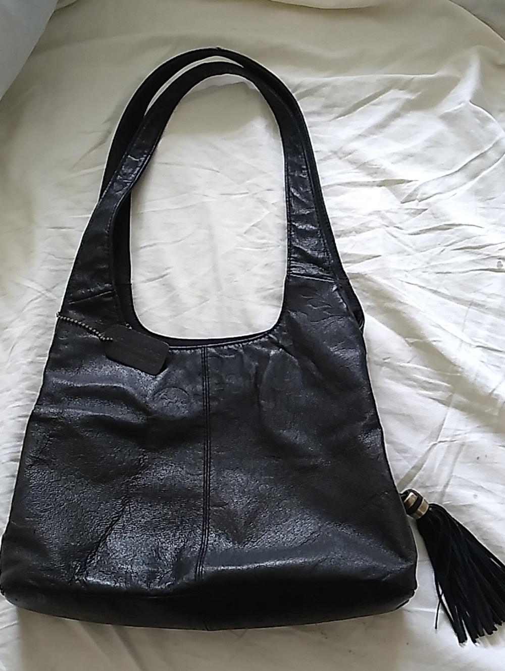 Everyday Black Shoulder Bag with Tassel Detail